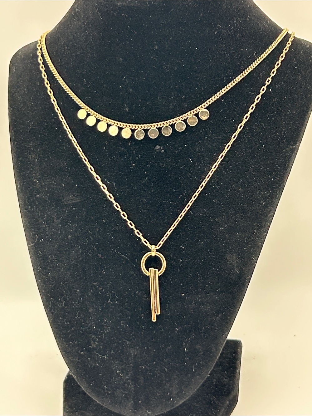Nine West Gold Layered Disc and Key pendant Necklace
